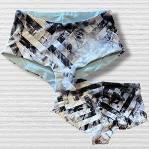 Ivivva Lululemon Reversible Sport Swim Short Girls 10/12 Palm Geo Print Blue Blk